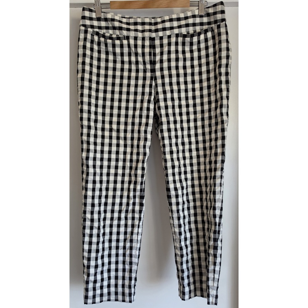 LOFT Pants Size 10 Gingham Black White Casual Cropped Trousers Slacks Classic